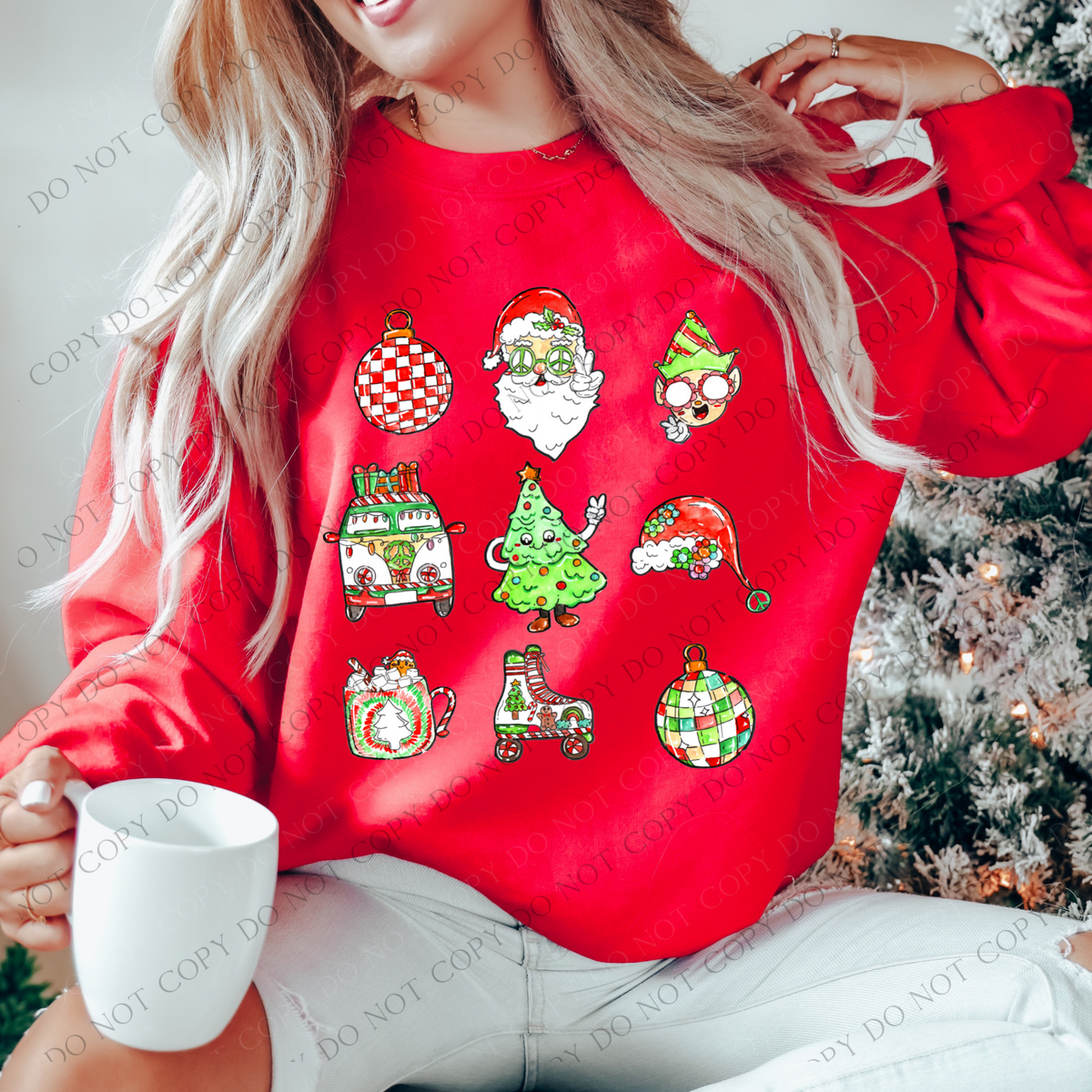 Groovy Christmas Favorites Santa Elf Tree Characters Digital Download, PNG