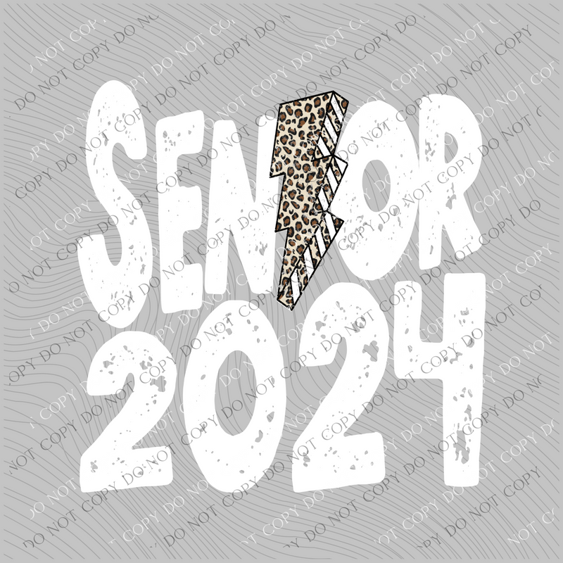 Senior 2024 Distressed Leopard Lightning Bolt in Black and White Both Digital Design, PNG