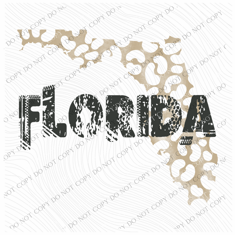 FL Florida Khaki/Faded Black Leopard State Distressed Digital Design, PNG