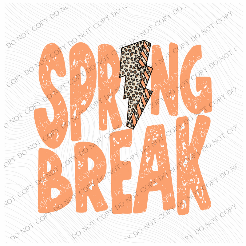 Spring Break Coral Leopard Lightening Bolt Distressed Digital Design, PNG