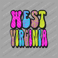 West Virginia Retro Patterns Neons/Retro Black Digital Design, PNG