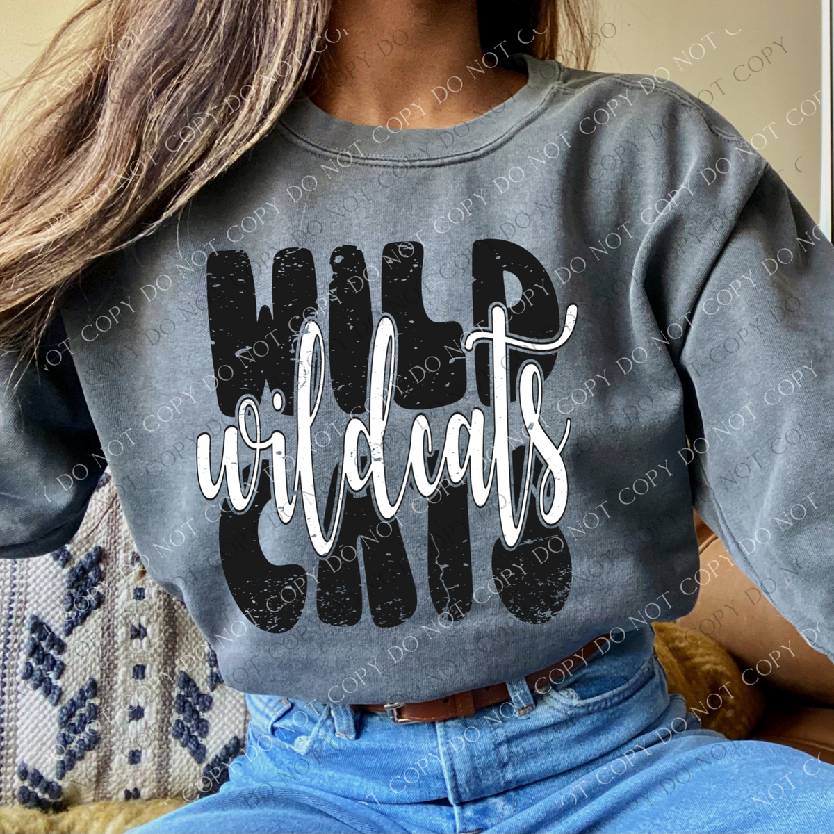 Wildcats Distressed Stacked Cutout Black/White Digital Design, PNG