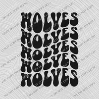 Wolves Groovy Wave Stacked Digital Design PNG, Both Black and White Designs Incuded