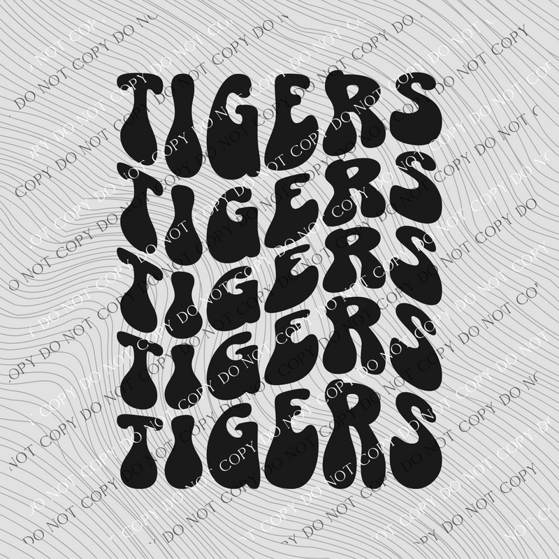 Tigers Groovy Wave Stacked Digital Design PNG, Both Black and White Designs Incuded