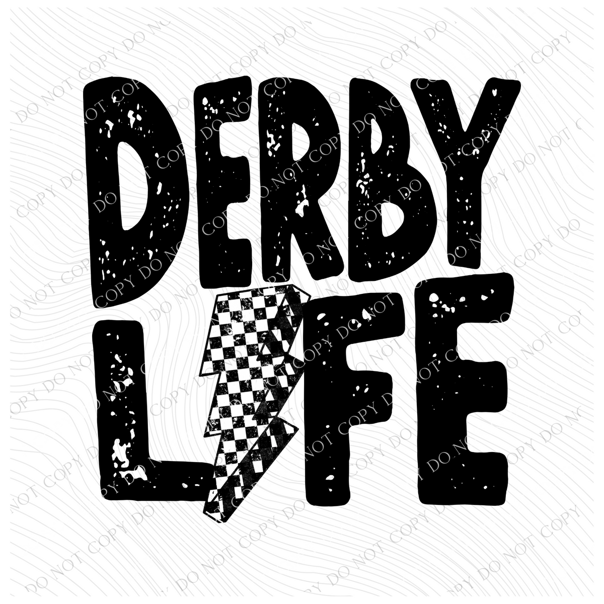 Derby Life Distressed Black Checkered Lightning Bolt Design PNG, Digital Download
