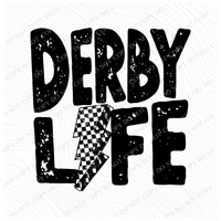 Derby Life Distressed Black Checkered Lightning Bolt Design PNG, Digital Download