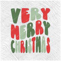 Very Merry Christmas Groovy Wave in Greens/Red PNG, Digital Download