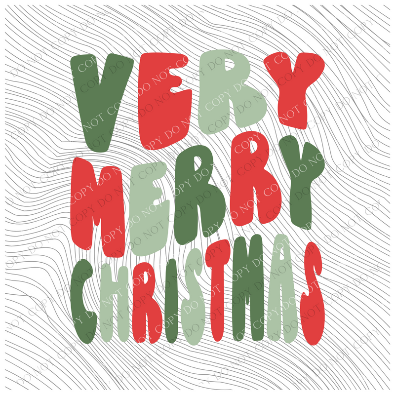 Very Merry Christmas Groovy Wave in Greens/Red PNG, Digital Download