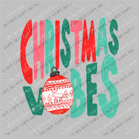 Christmas Vibes Distressed Greens/Pink/Red Christmas Bulb Digital Download, PNG