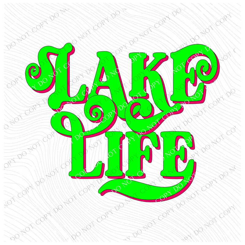 Lake Life Swirl Non Distressed Neon Green & Pink Digital Design, PNG
