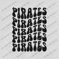 Pirates Groovy Wave Stacked Digital Design PNG, Both Black and White Designs Incuded