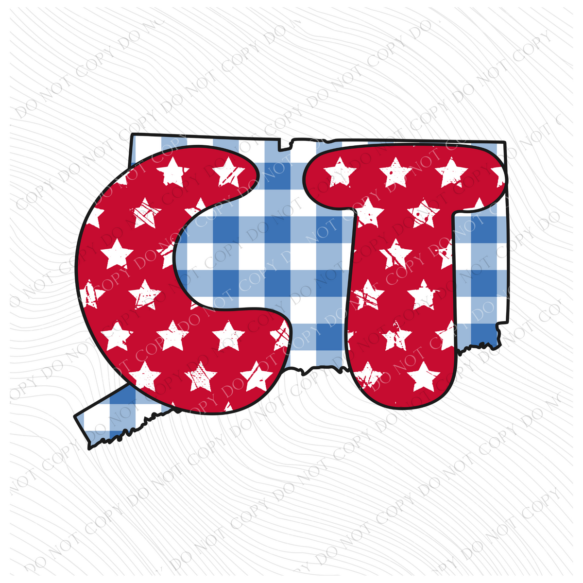 CT Connecticut Gingham Stars Red White Blue Digital Design, PNG