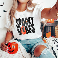 Spooky Vibes Pumpkin & Creepy Eyes Distressed in Black with Charcoal Glitter & Oranges Design, PNG