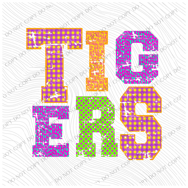 Tigers Multi Patterns Neons Distressed Digital Design, PNG