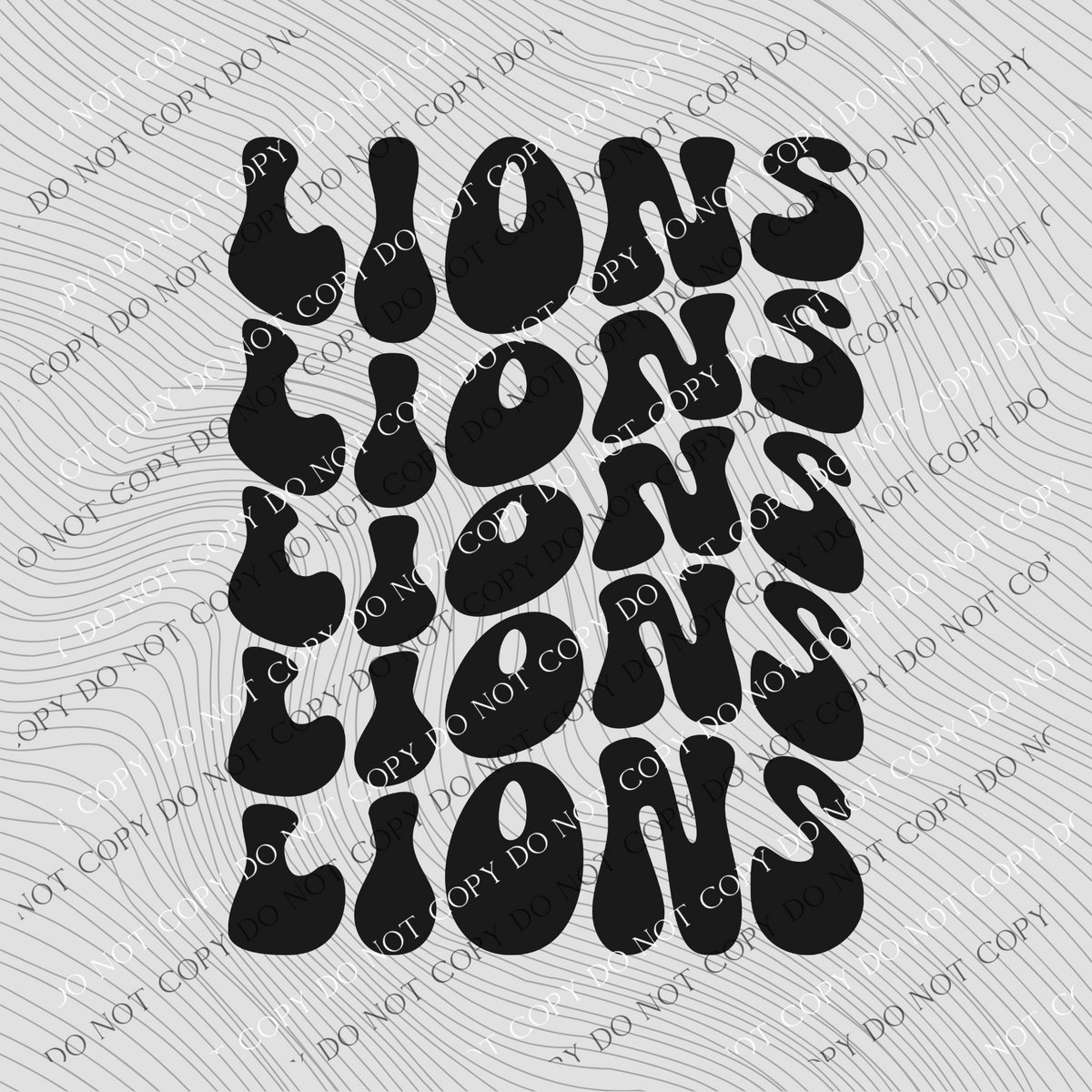 Lions Groovy Wave Stacked Digital Design PNG, Both Black and White Designs Incuded