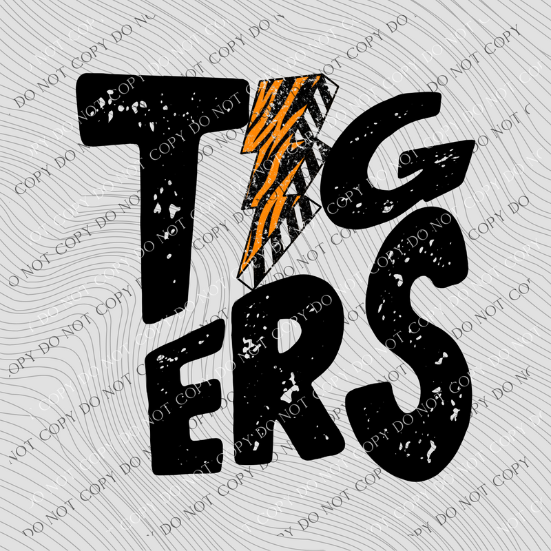 Tigers Distressed Tiger Stripe Lightning Bolt Black Digital Design, PNG