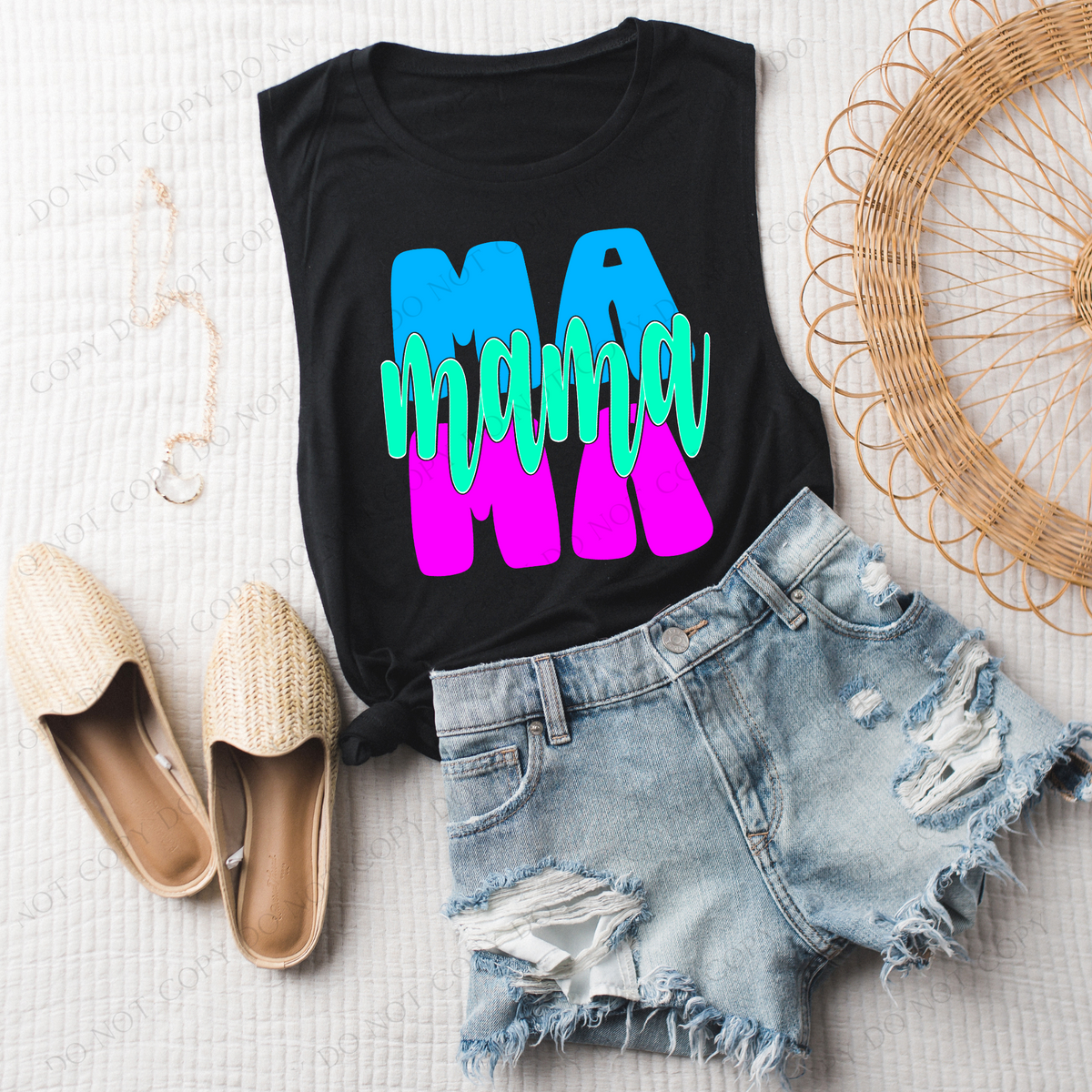 Mama Stacked Cutout in Bright Summer Colors Digital Design, PNG