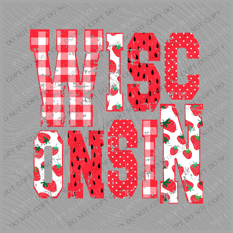 Wisconsin Strawberries, Gingham & Polka Dots Reds/White Distressed Digital Design, PNG