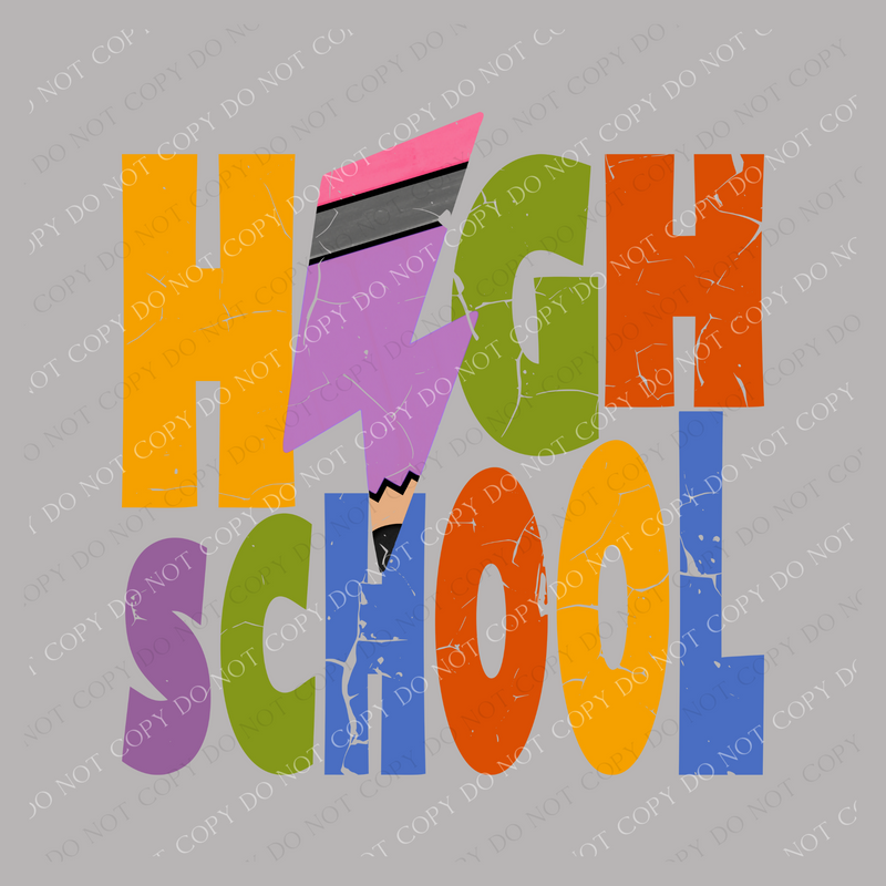 High School Colorful  Distressed Pencil Lightning Bolt Design PNG