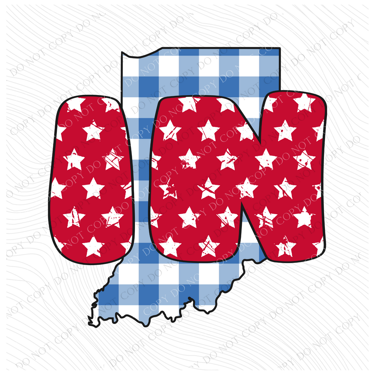 IN Indiana Gingham Stars Red White Blue Digital Design, PNG