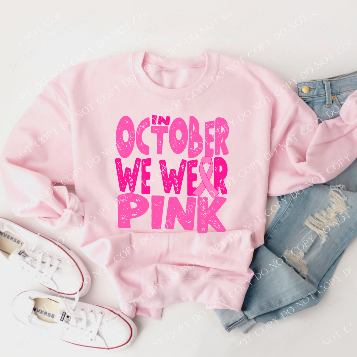 In October we Wear Pink Distressed, Cancer Ribbon Multi Pink Digital Design,  PNG