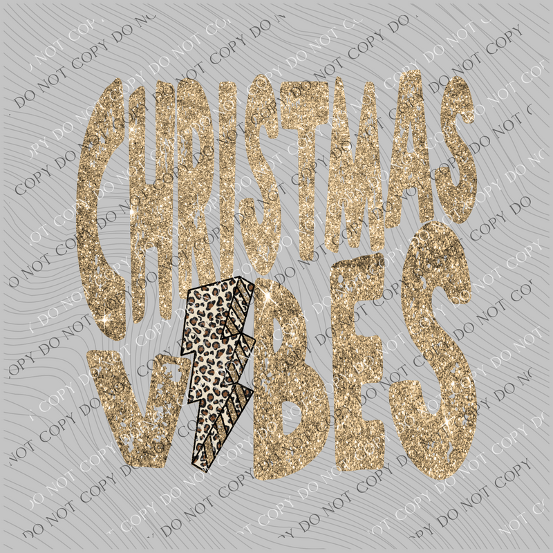 Christmas Vibes Distressed Gold Glitter Leopard Lightning Bolt Digital Download, PNG