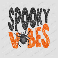 Spooky Vibes Spider Distressed in Charcoal & Orange Glitter Digital Design, PNG