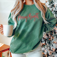 Merry & Bright Script Red Foil Effect Digital Download, PNG