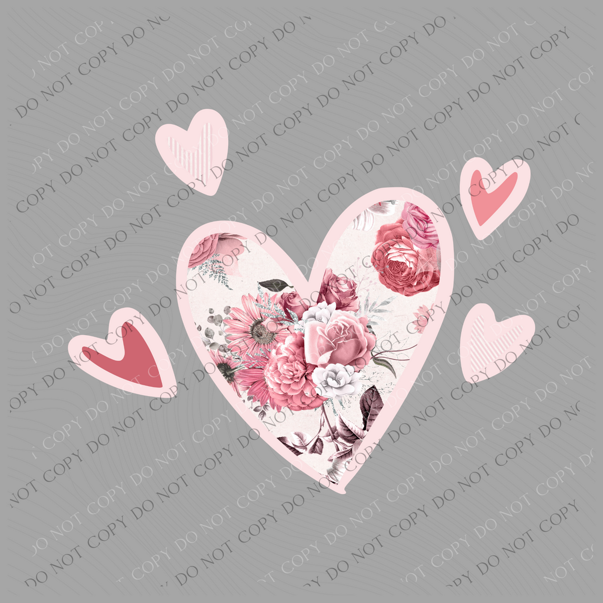 Pink Floral & Stripe Hearts Valentine Digital Design, PNG