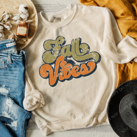 Fall Vibes Retro Shadow Distressed Digital Design PNG in Navy/Cream/Olive/Orange