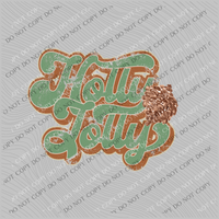 Holly Jolly Distressed Retro Shadow Green and Camel with Pine Cone Christmas PNG, Digital Download