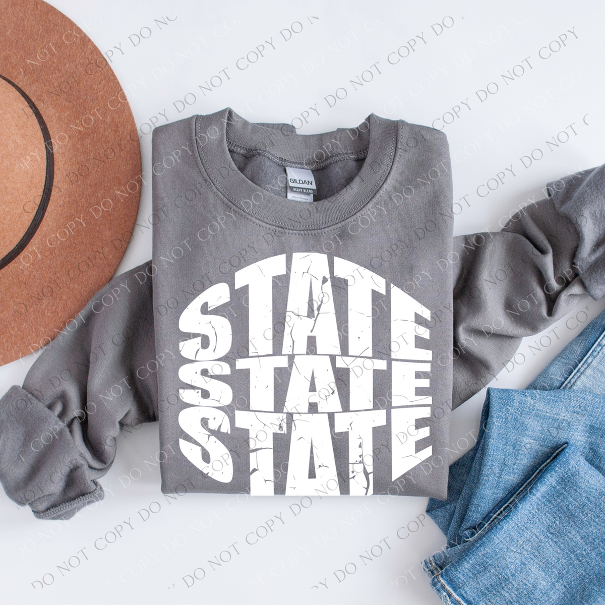 State Curved Stacked Distressed Digital Design, BOTH Black AND White, PNG