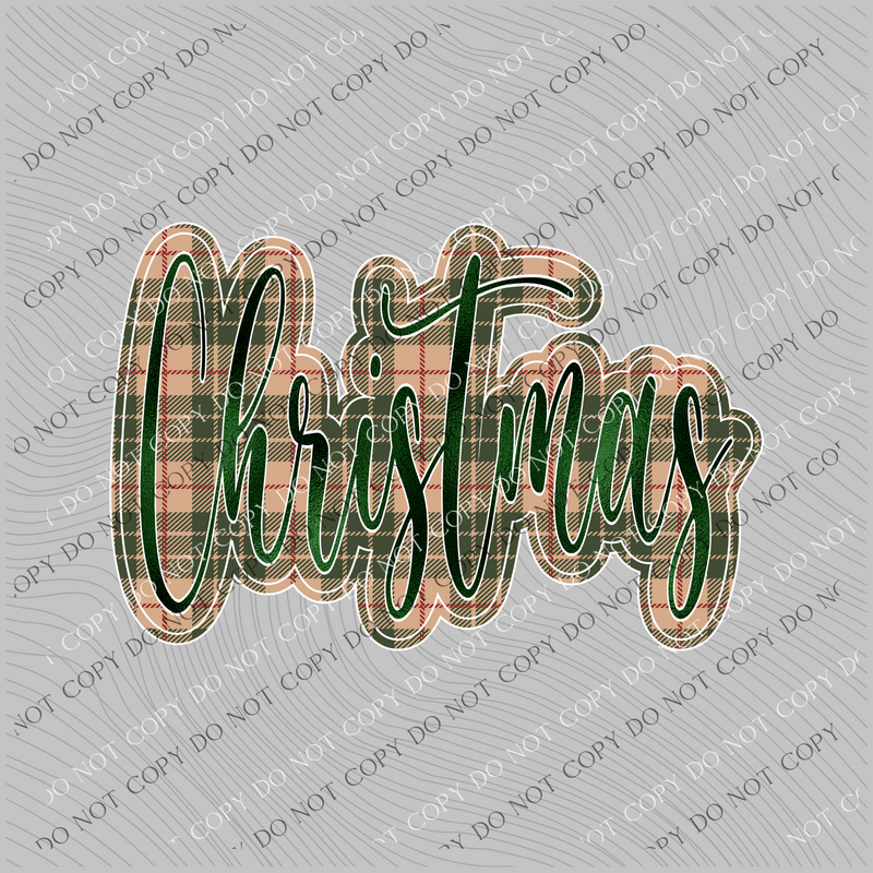 Christmas Script Plaid and Green Foil PNG, Digital Design