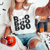 Boo Distressed Wavy Stacked Skull Digital Design PNG, Black/White