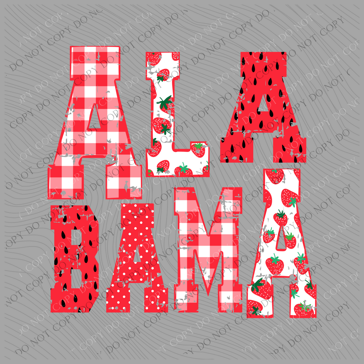 Alabama Strawberries, Gingham & Polka Dots Reds/White Distressed Digital Design, PNG