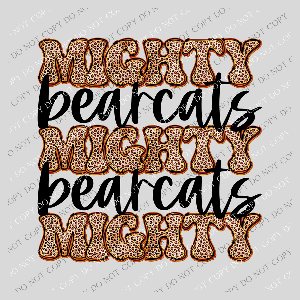 Bearcats Mighty Mighty Mighty Leopard Stacked Retro Doodle Black PNG