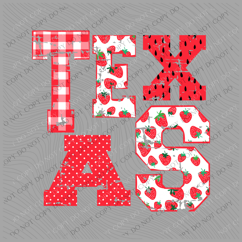 Texas Strawberries, Gingham & Polka Dots Reds/White Distressed Digital Design, PNG