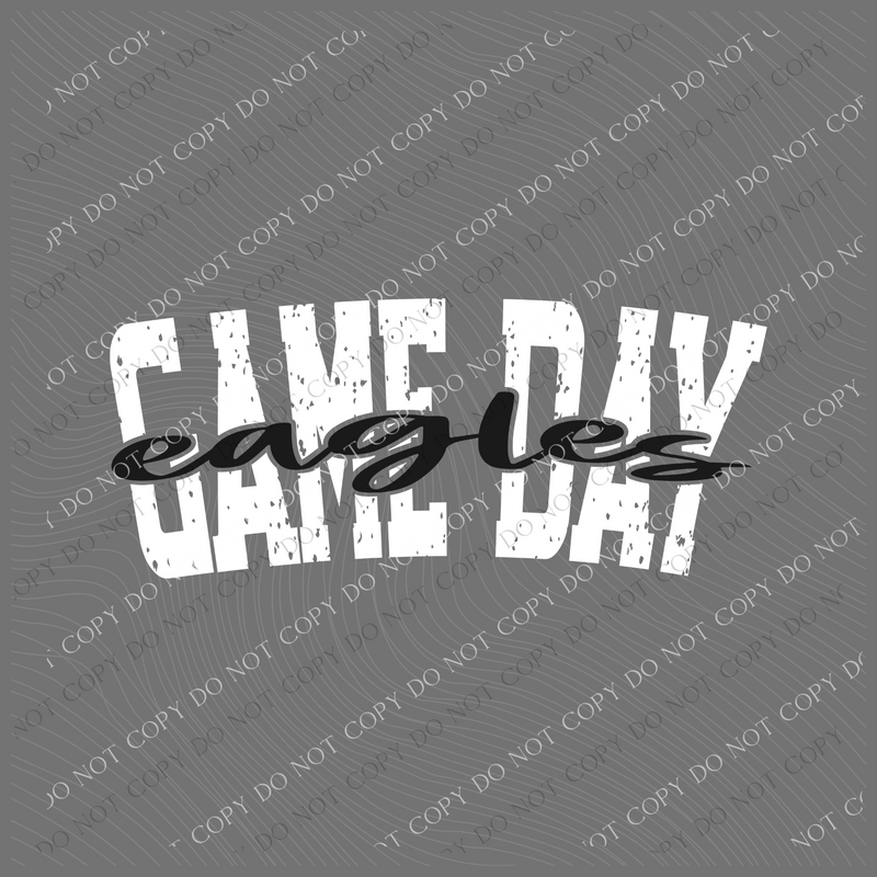 Game Day Eagles Cutout Curved Distressed White/Black Digital Design, PNG