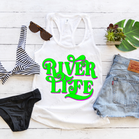 River Life Swirl Non Distressed Neon Green & Pink Digital Design, PNG