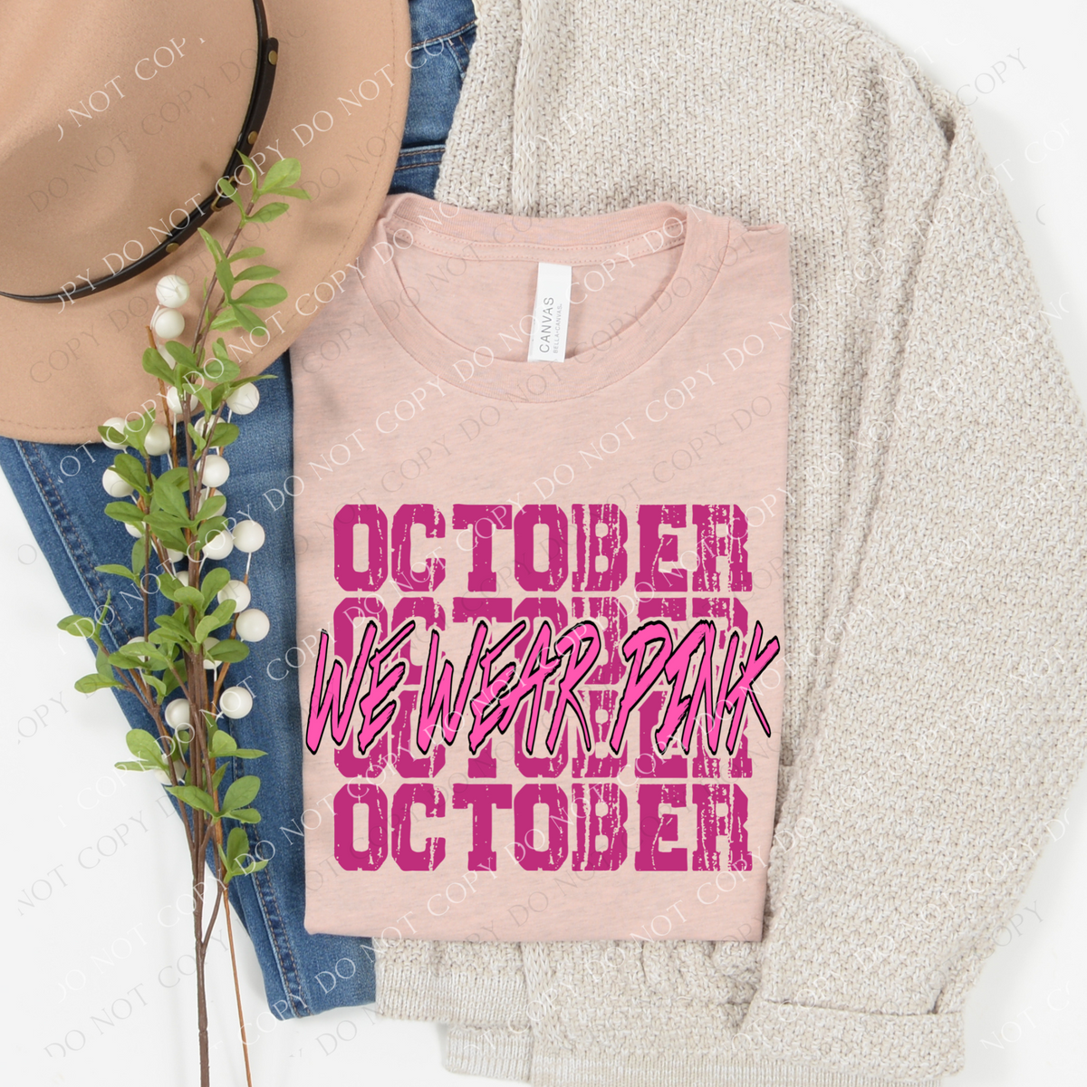 October we Wear Pink Stacked Distressed Cutout, Pinks Digital Design,  PNG