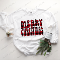 Merry Christmas Groovy Wave Red Buffalo Plaid with White Drop Shadow Christmas Digital Download, PNG