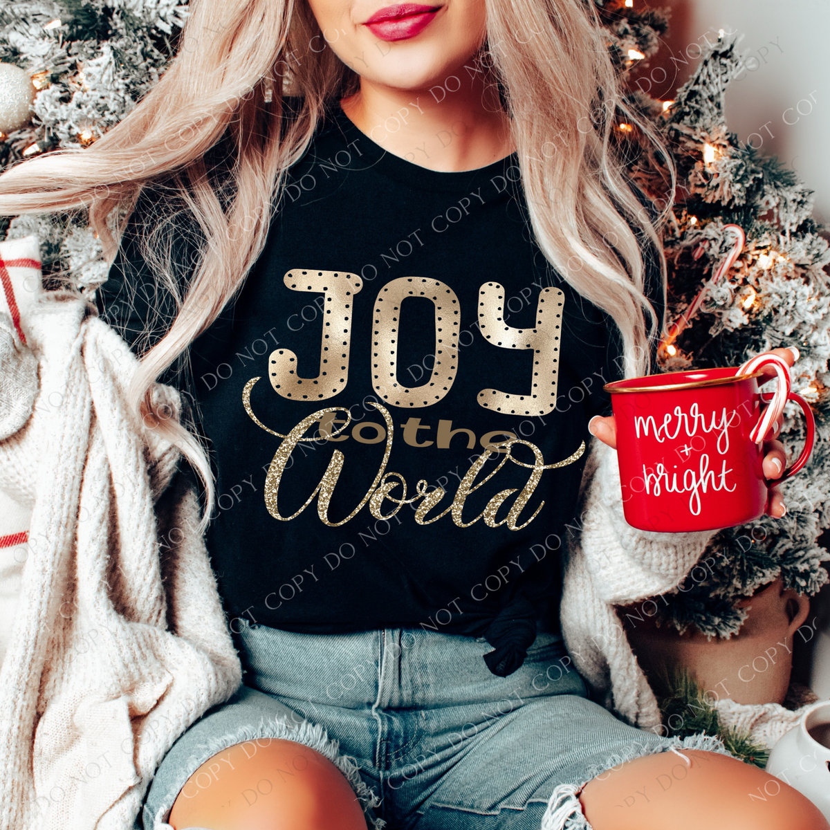 Joy to the World Gold Glitter and Foil Christmas Digital Design, PNG