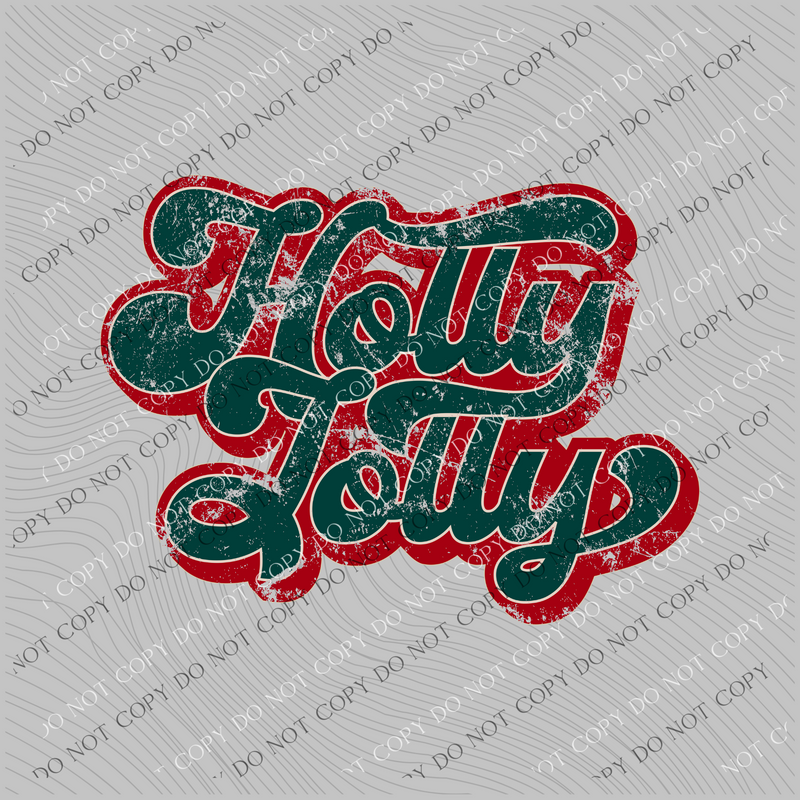 Holly Jolly Distressed Retro Shadow Green and Red Christmas PNG, Digital Download