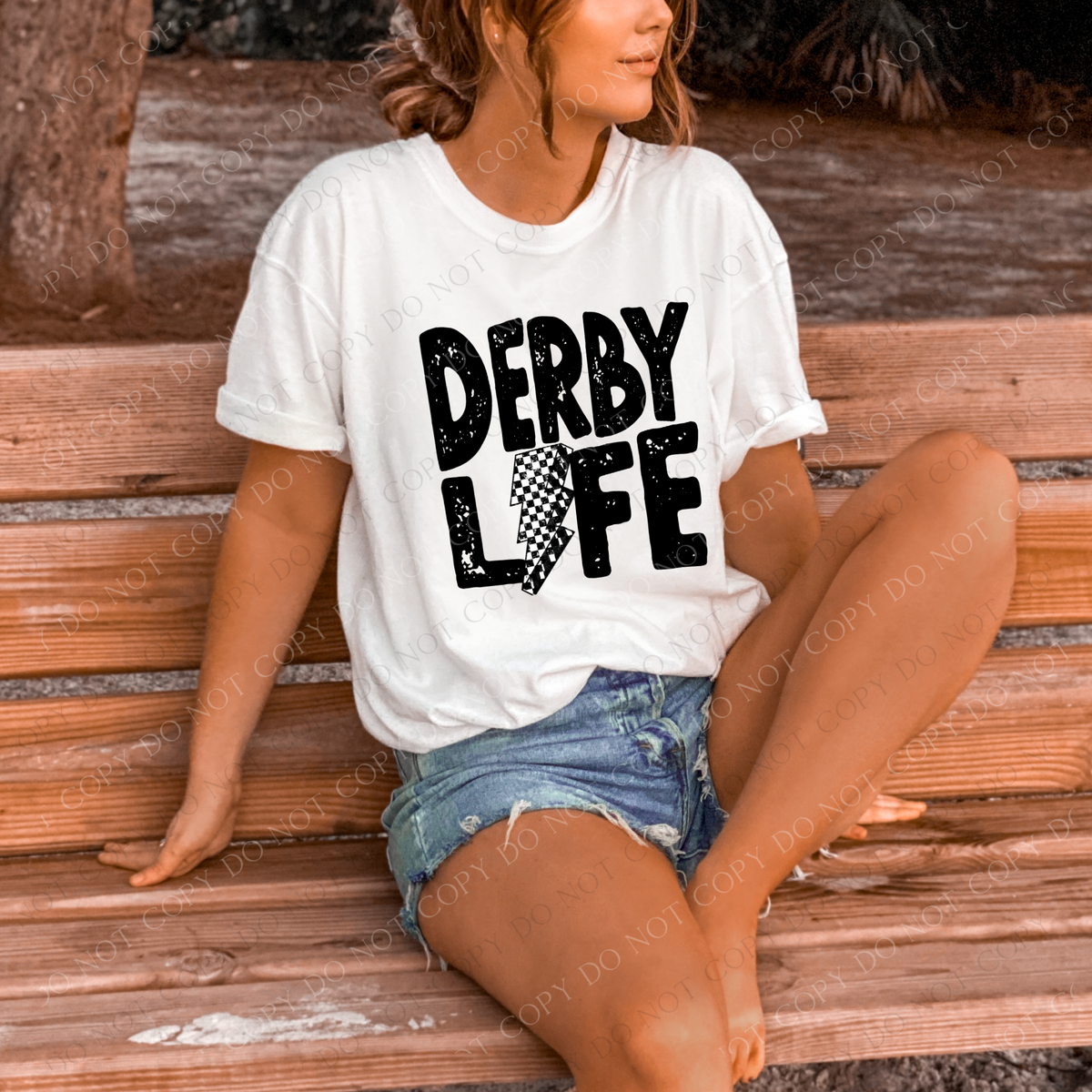 Derby Life Distressed Black Checkered Lightning Bolt Design PNG, Digital Download