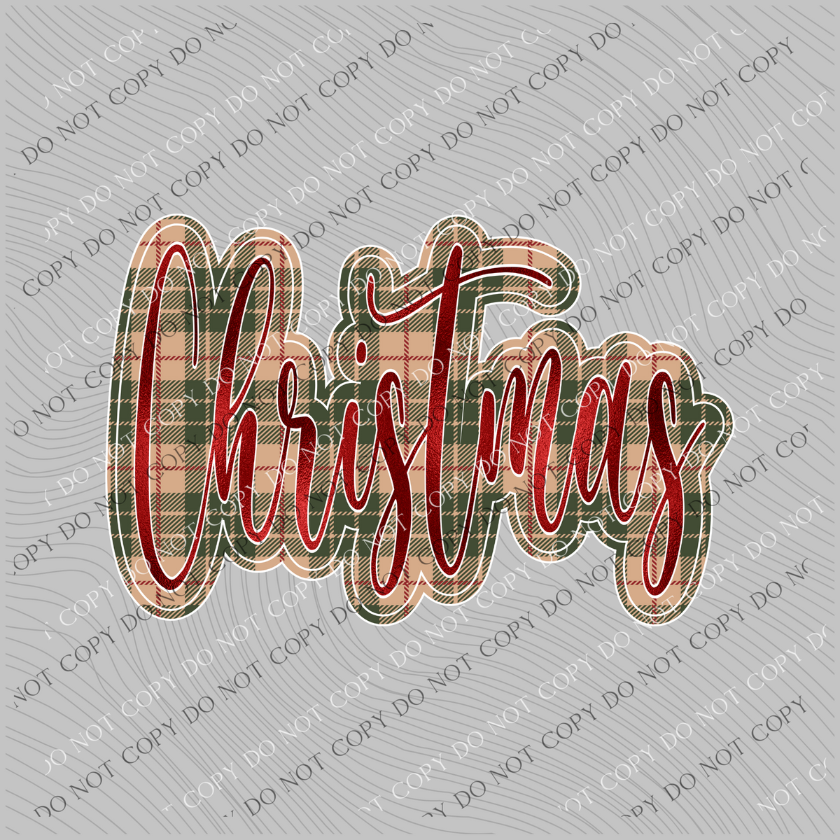 Christmas Script Plaid and Red Foil PNG, Digital Design Copy