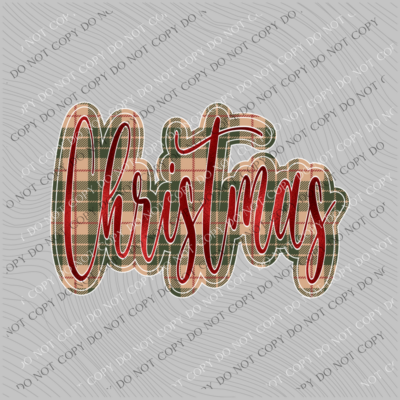 Christmas Script Plaid and Red Foil PNG, Digital Design