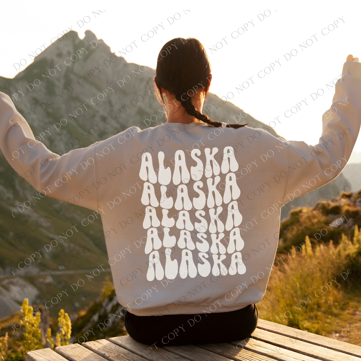 Alaska Groovy Wave Stacked Digital Design PNG, Both Black and White Designs Incuded