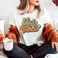 Fall Vibes Retro Shadow Distressed Digital Design PNG in Navy/Cream/Olive/Orange