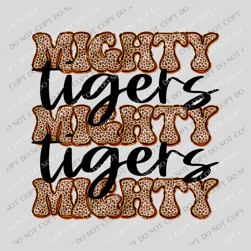 Tigers Mighty Mighty Mighty Leopard Stacked Retro Doodle Black PNG