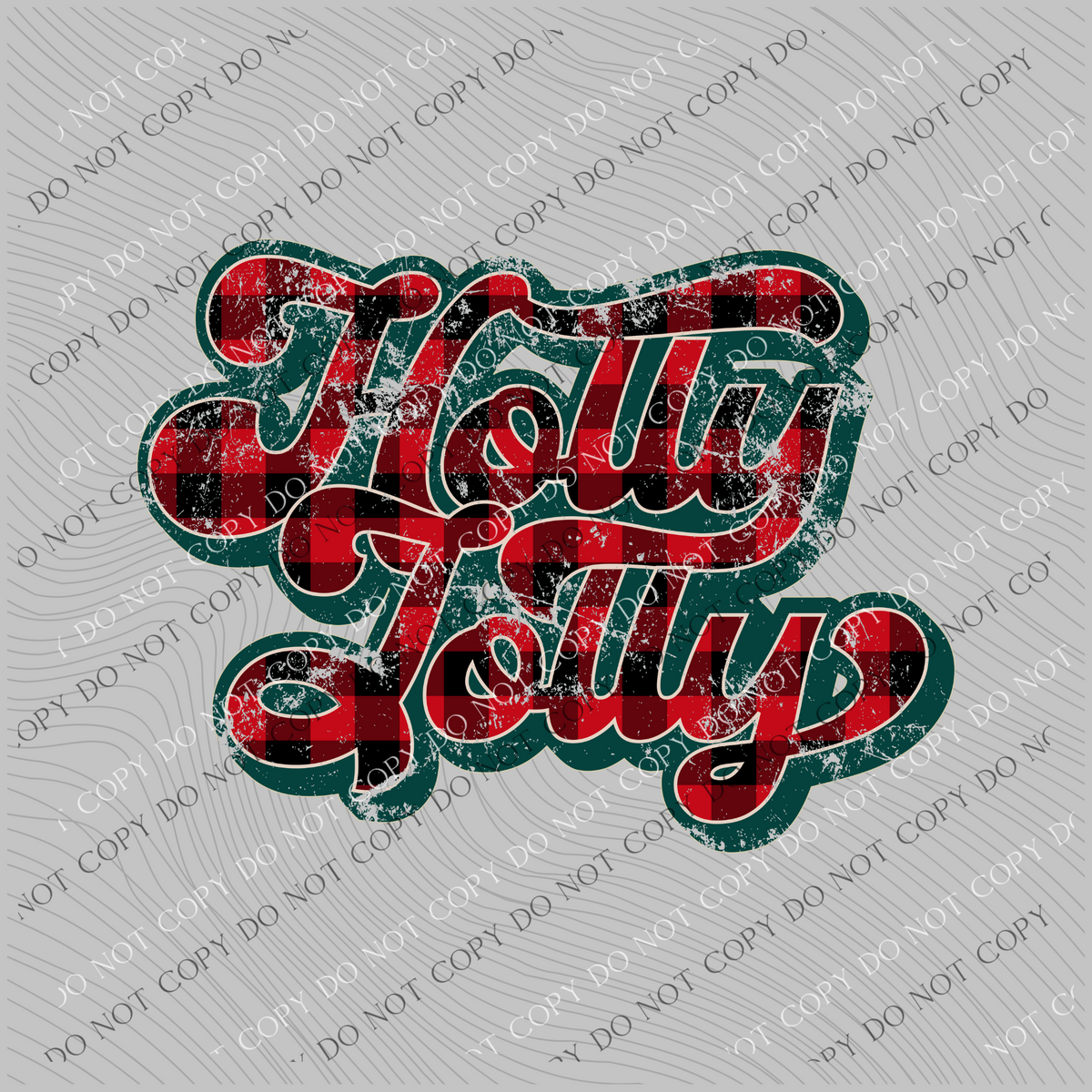 Holly Jolly Distressed Retro Shadow Red/Black/Green Buffalo Plaid Christmas PNG, Digital Download